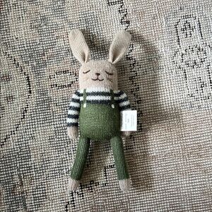 Organic Zoo Bunny Plush in Olive Green Overalls